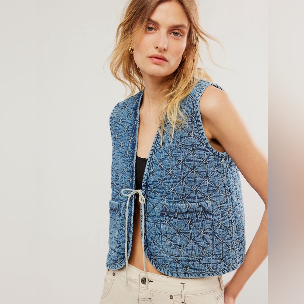NWT Free people denim Luna Vest XS